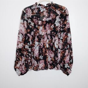 Anthropologie O.P.T Ditsy Floral Chiffon Blouse Size Small